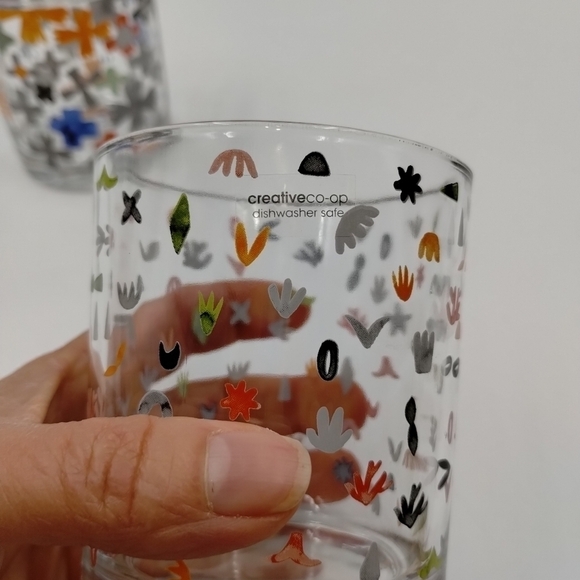 CREATIVE Co-Op Glass Votive Tealight Holder in Katie Vernon, Set of 2 Art Boho - Picture 5 of 9